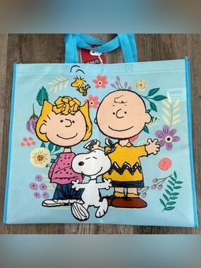 Snoopy Peanuts Tote Bag Charlie Brown Sally Woodstock Floral Reusable NEW